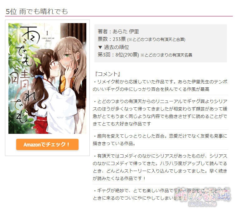 香香甜甜的百合气息！第4回百合漫画总选举结果公开，你看过哪些呢？- 萌の领域