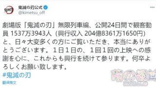 【动漫资讯】24天冲进日本票房前五！《鬼灭之刃》剧场版票房突破204亿日元